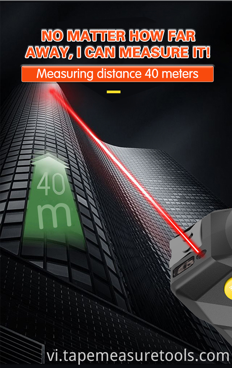 Thước đo khoảng cách laser 3 trong 1 Đa chức năng 40M Khoảng cách laser 5m Thước dây có màn hình LCD